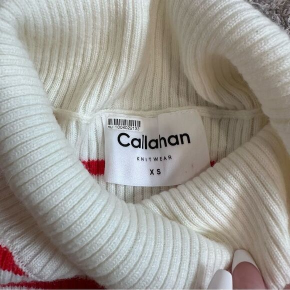 Callahan Lucy Red & White Stripe Turtleneck Short Sleeve Cropped Sweater Size XS - Picture 5 of 11